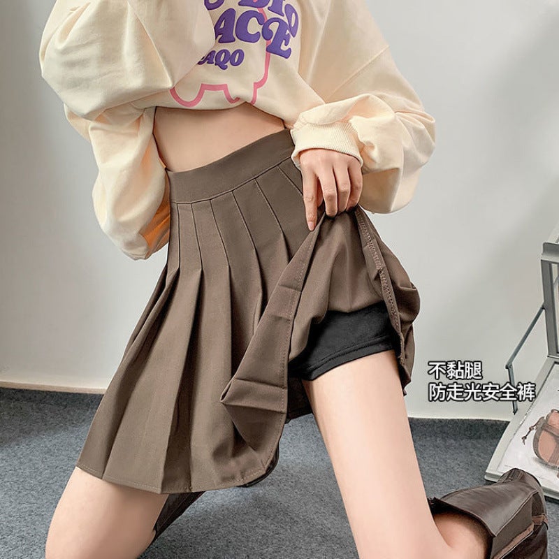 Khaki Pleated Skirt Women'S Skirt Short Skirt Slim High Waist Small A-Line Skirt Jk Skirt - Image 3